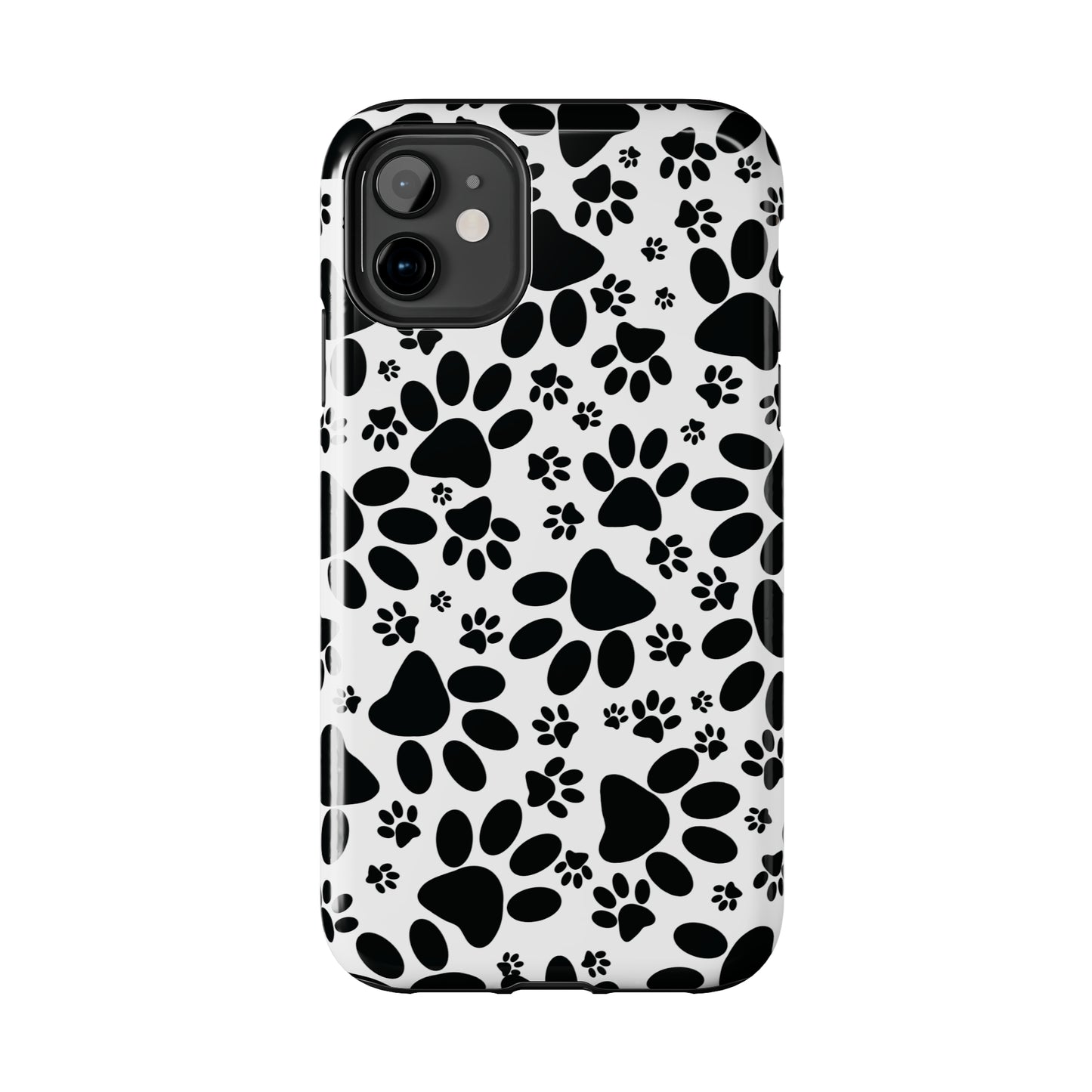 Stealthy Tracks: Black Animal Paw Prints Iphone Tough Phone Case