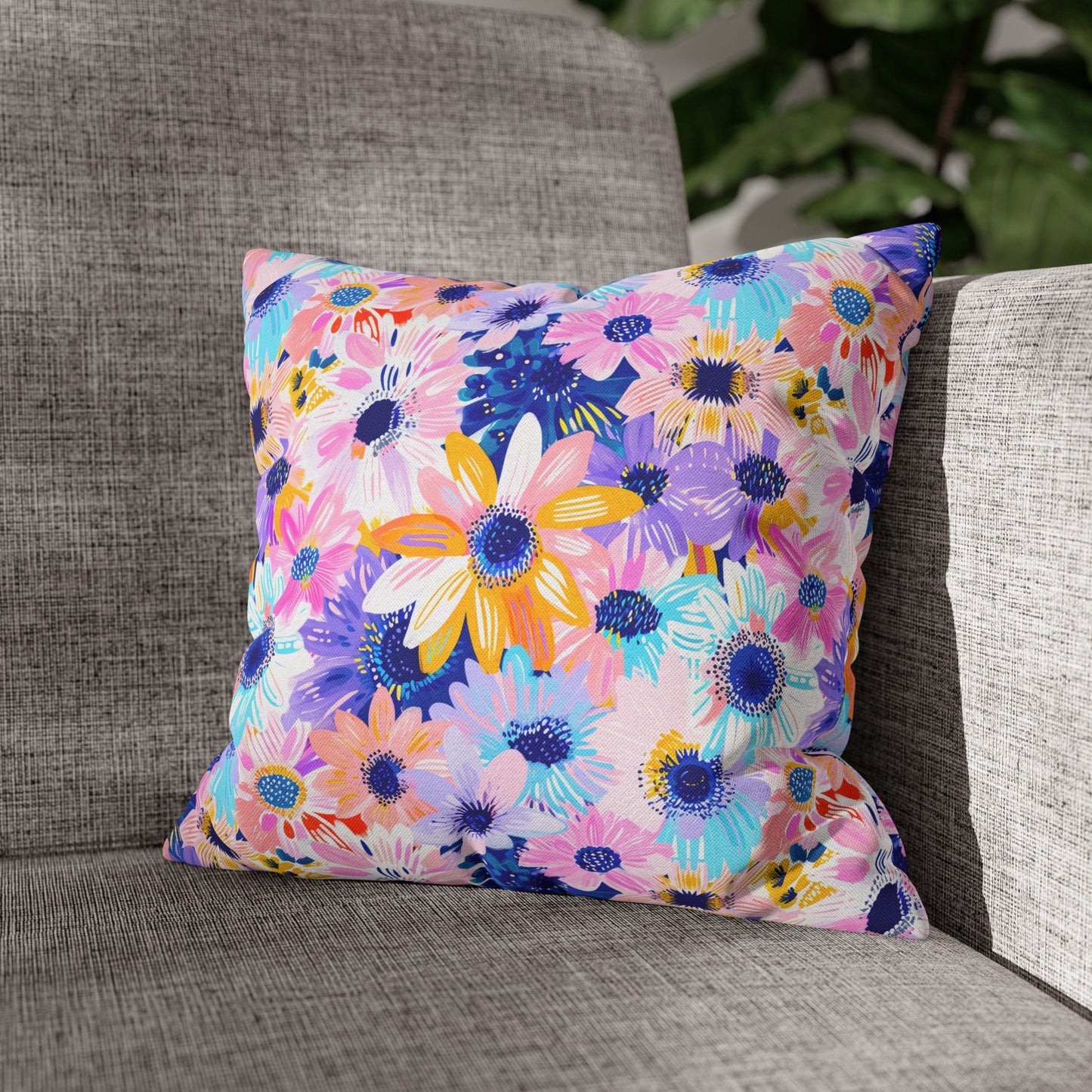 Watercolor Wonderland: Large Colorful Daisies Blooming with Radiance Spun Polyester Square Pillowcase 4 Sizes