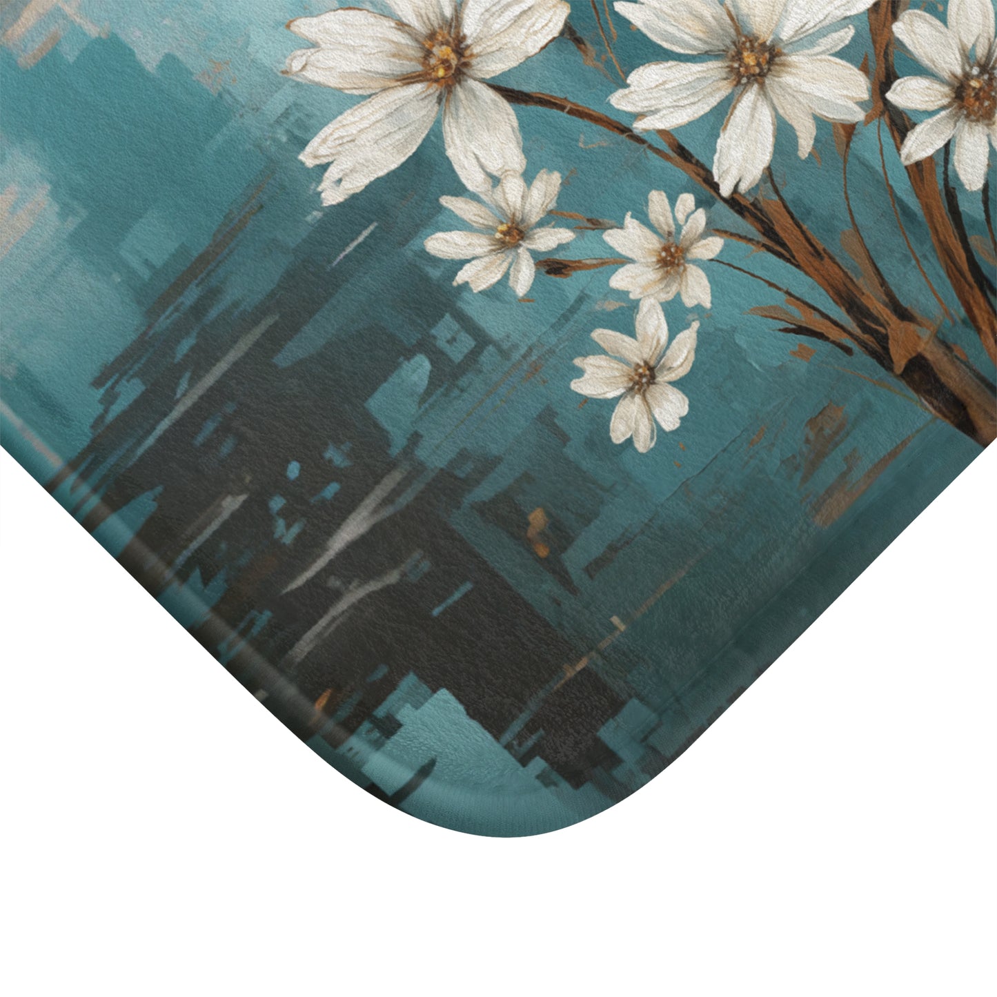 Rustic Farmhouse White and Teal Wild Daisies and Butterflies  - Bathroom Non-Slip Mat 2 Sizes