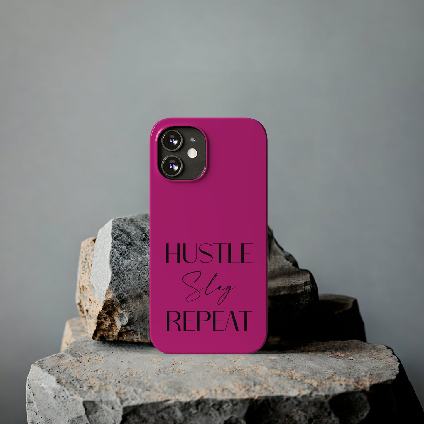 Pink & Black - Hustle Slay Repeat Iphone 15-12 Slim Phone Case