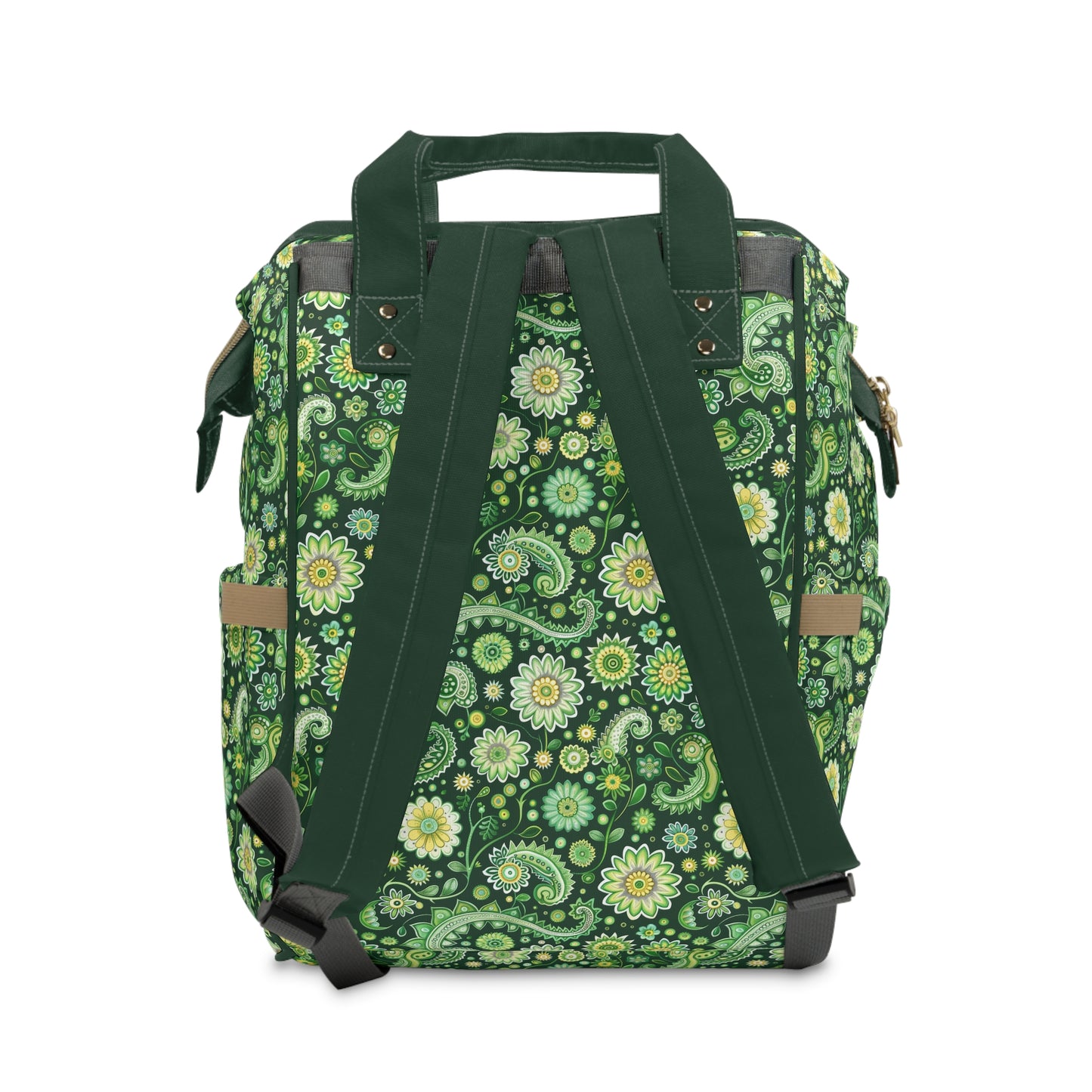 Emerald Oasis in Lush Paisley and Floral Mandala in Soothing Green Tones Multifunctional Diaper Backpack