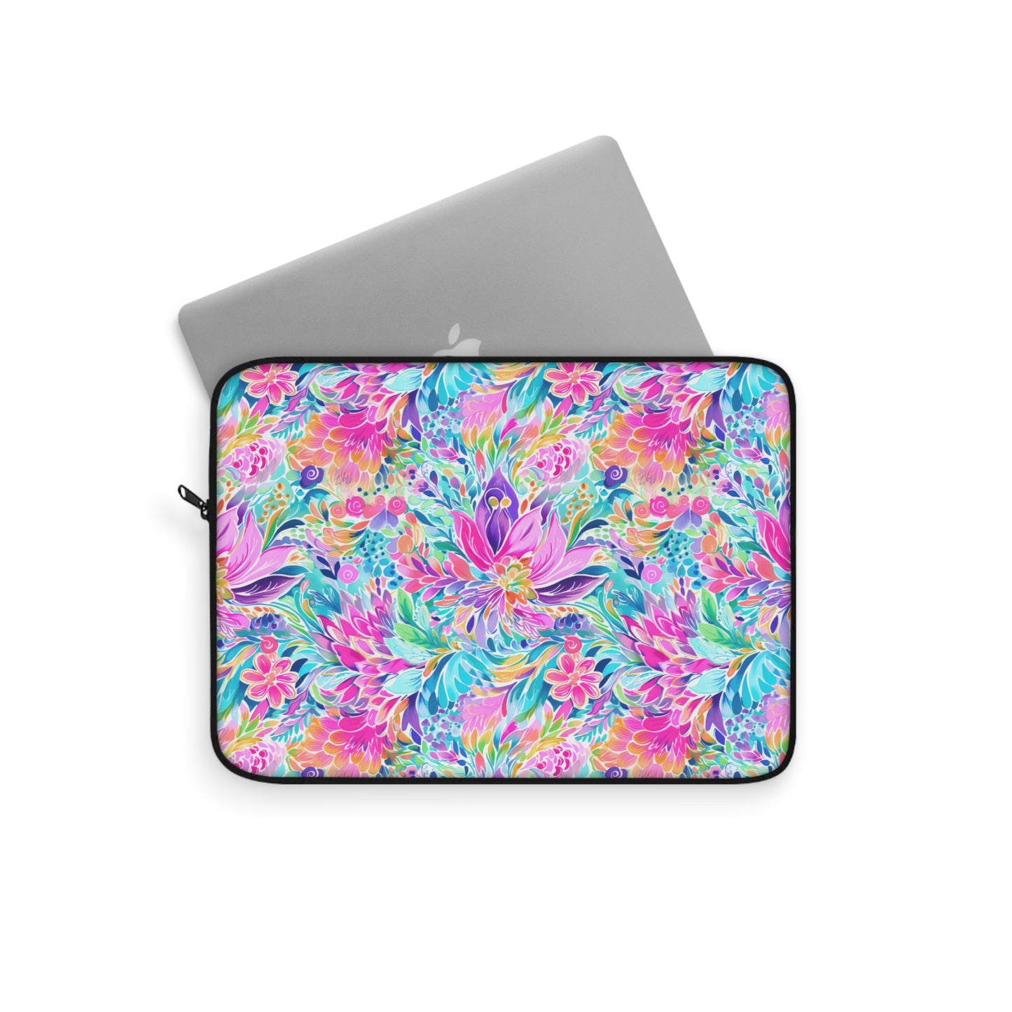 Tropical Prism: Rainbow Watercolor Flowers in Full Bloom Laptop or Ipad Protective Sleeve 3 Sizes Available