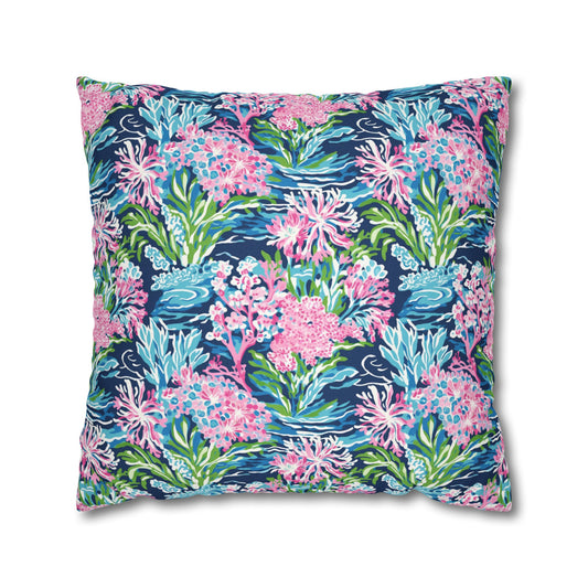 Blush Blossoms: Watercolor Water Garden Adorned with Pink Flowers Spun Polyester Square Pillowcase 4 Sizes