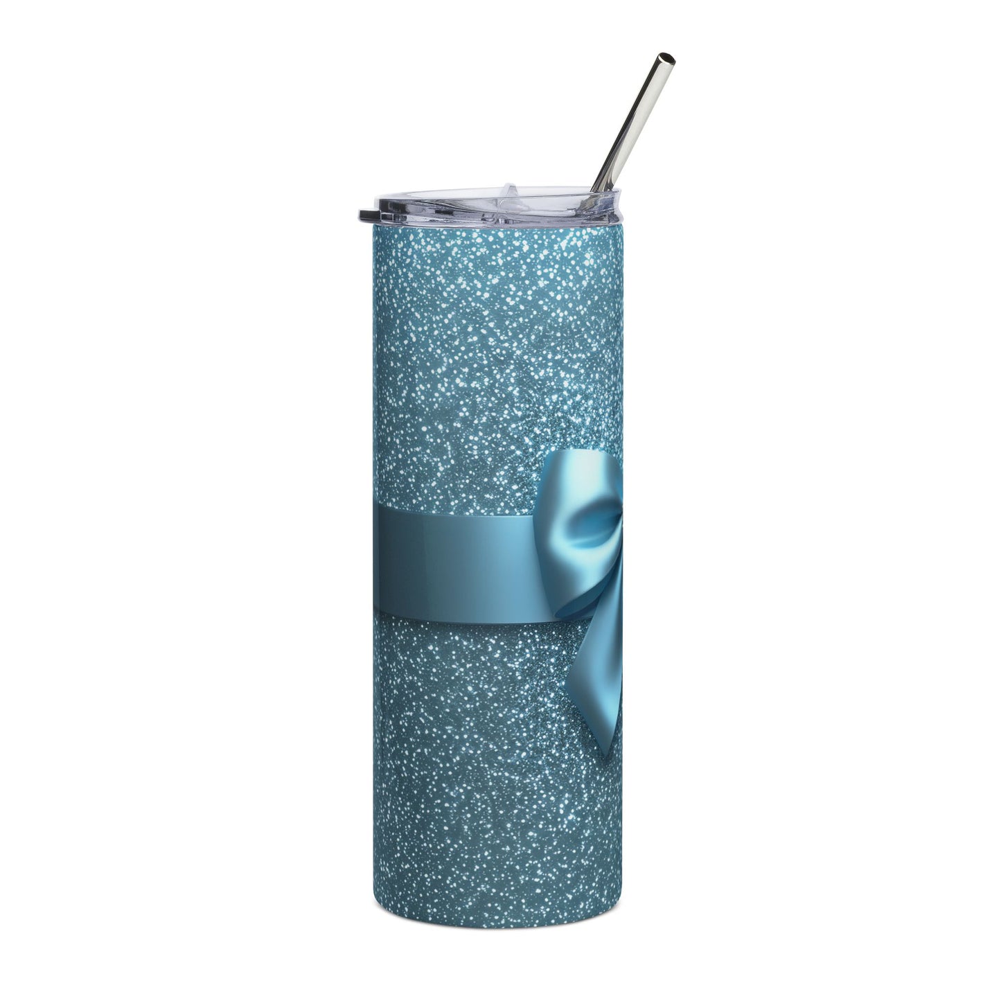 Bling Sparkle Coquette Bow and Jewels Glam Blue Teal Seamless Design 20 oz Skinny Tumbler