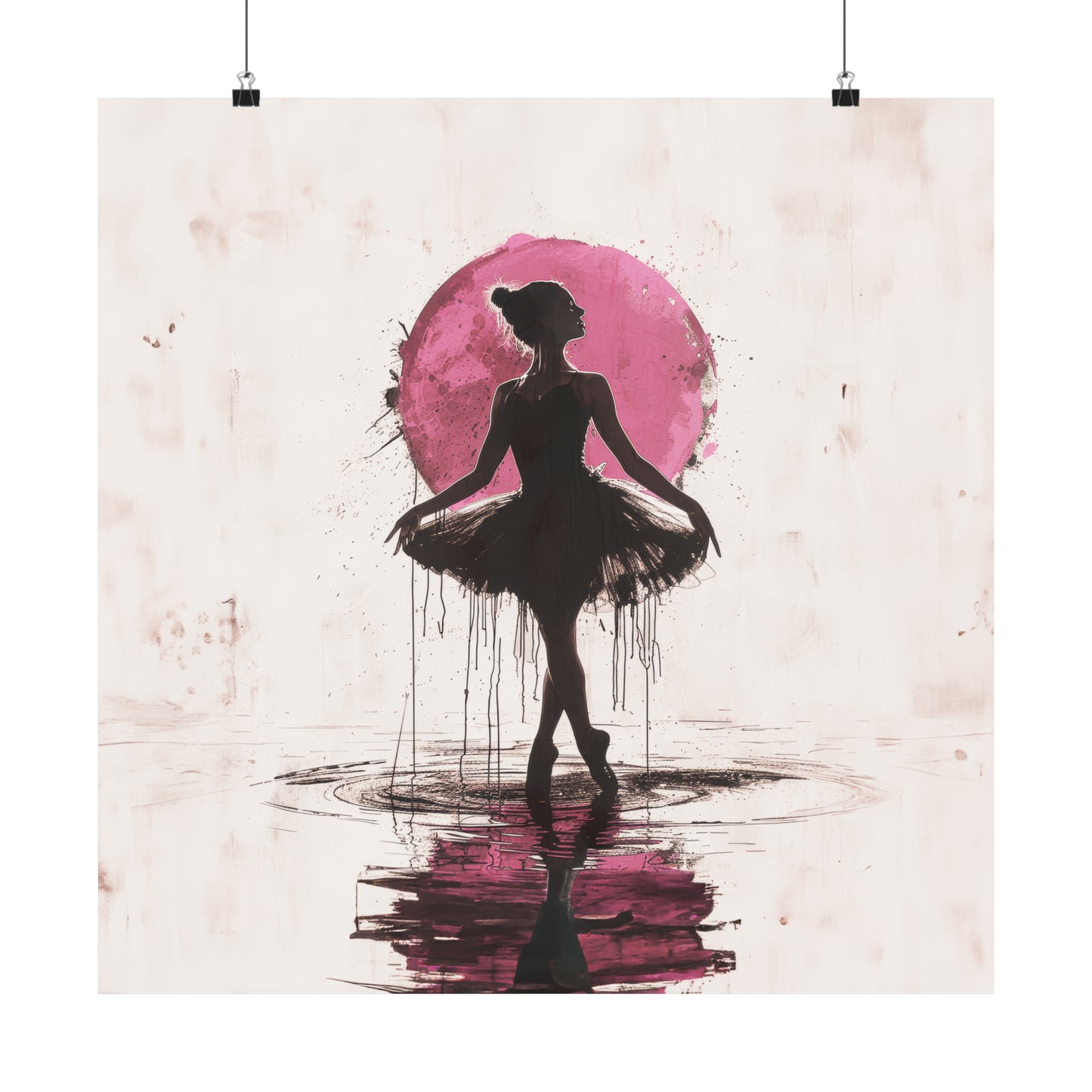 Enchanting Performance: Ballerina Dancing Amidst Pink Sunlight and Gentle Rain Print on Matte Poster - 11 Sizes