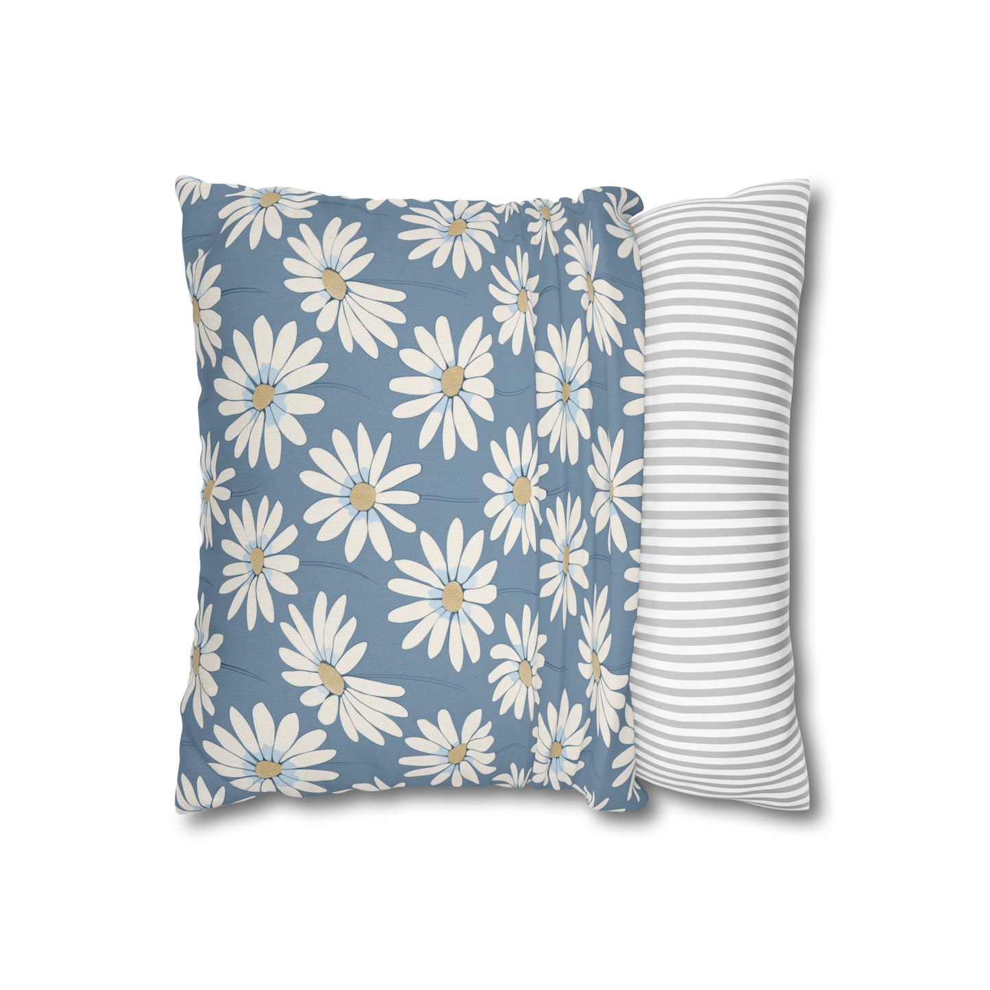 Charming White Daisies on a Soft Blue BackgroundSpun Polyester Square Pillowcase 4 Sizes