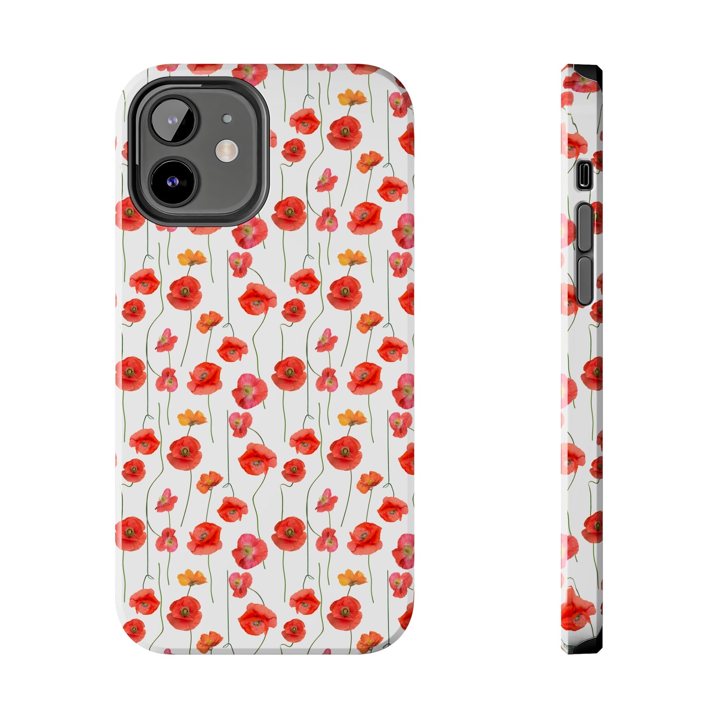 Vivid Elegance: Bright Red Poppies on a White Background Iphone Tough Phone Case