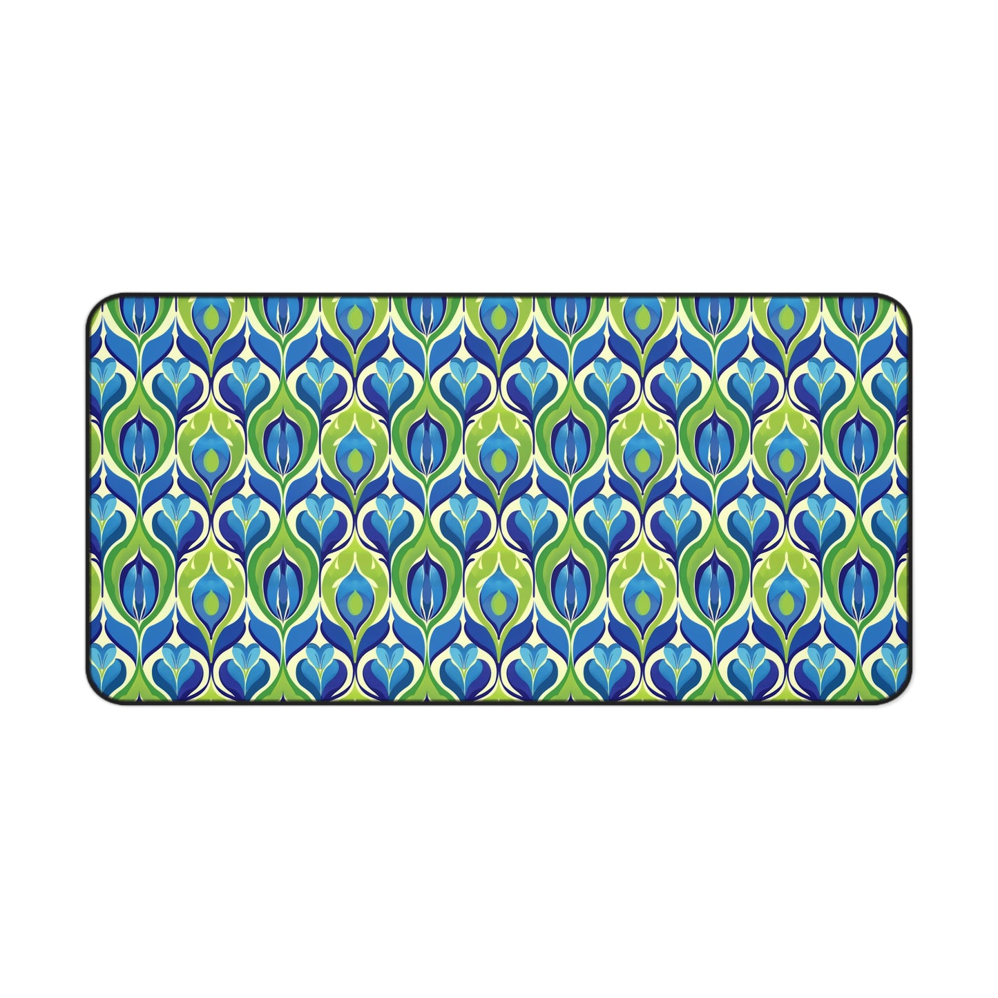 Retro Vibrant Peacock Blue and Green Floral Design Extended Gaming Mouse Pad  Desk Mat  - 3 Sizes