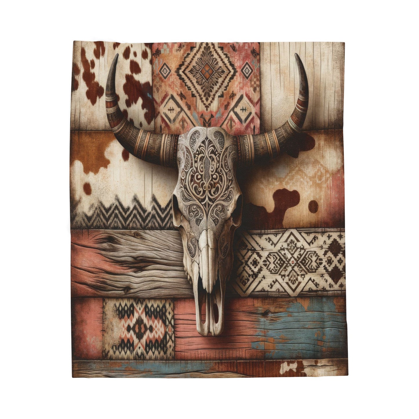 Southwestern Cowgirl Cow Skull Western Velveteen Plush Blanket 3 Sizes