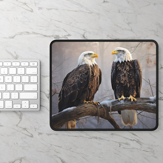 Majestic Bald Eagles Captivating Wildlife Photography Gaming Mouse Pad with Finished Edges