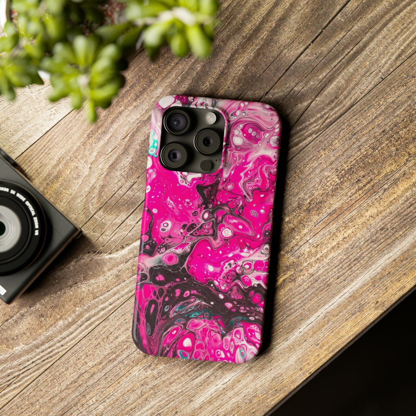 Pink, Black and White Alcohol Ink Design Iphone 15-12 Slim Phone Case