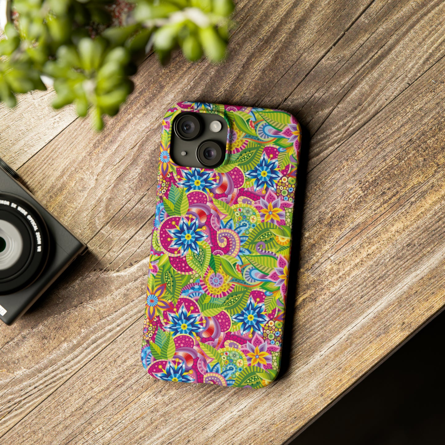 Vibrant Array of Abstract Flowers and Paisley in Rainbow Hues Iphone 15-12 Slim Phone Case