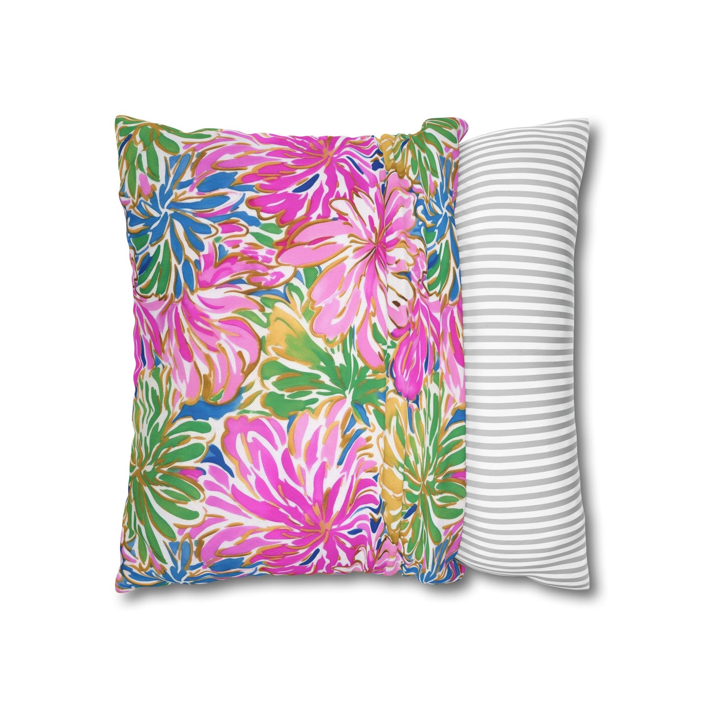 Pastel Bouquet: Large Blooms of Pink, Gold, and Blue in Watercolor Spun Polyester Square Pillowcase 4 Sizes