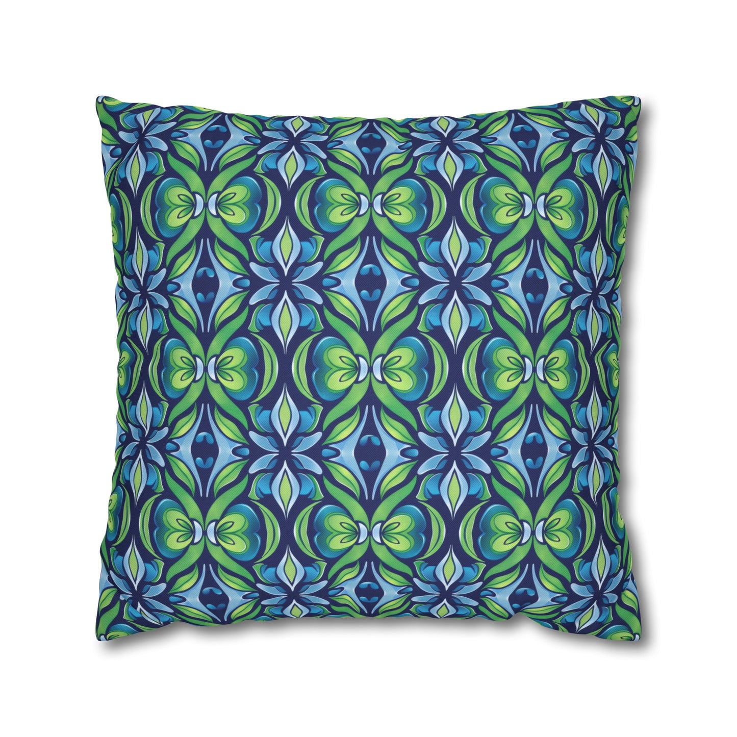 Retro Abstract Blue and Green Floral Pattern Spun Polyester Square Pillowcase 4 Sizes