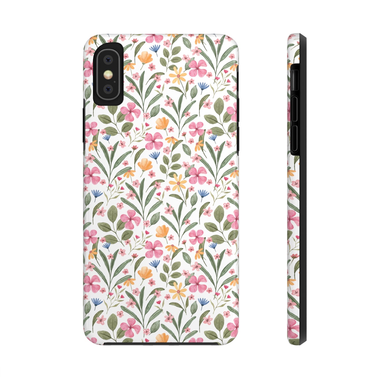 Pink Watercolor Spring Flowers Iphone Tough Phone Case