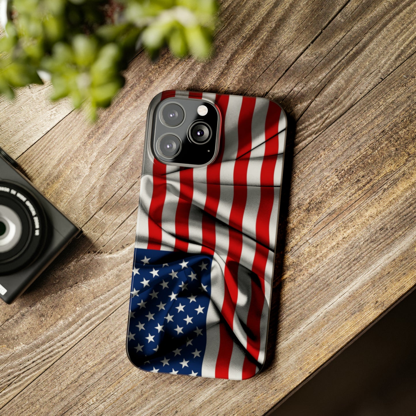 Proudly Unfurling: The American Flag Waves in Patriotic Splendor Iphone 15-12 Slim Phone Case