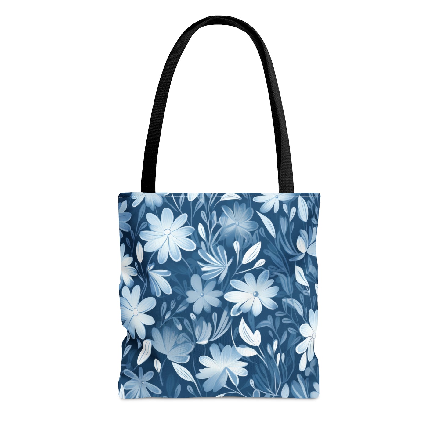 Gentle Elegance: Soft Muted Blue Flower Design  - Canvas Tote 3 Sizes