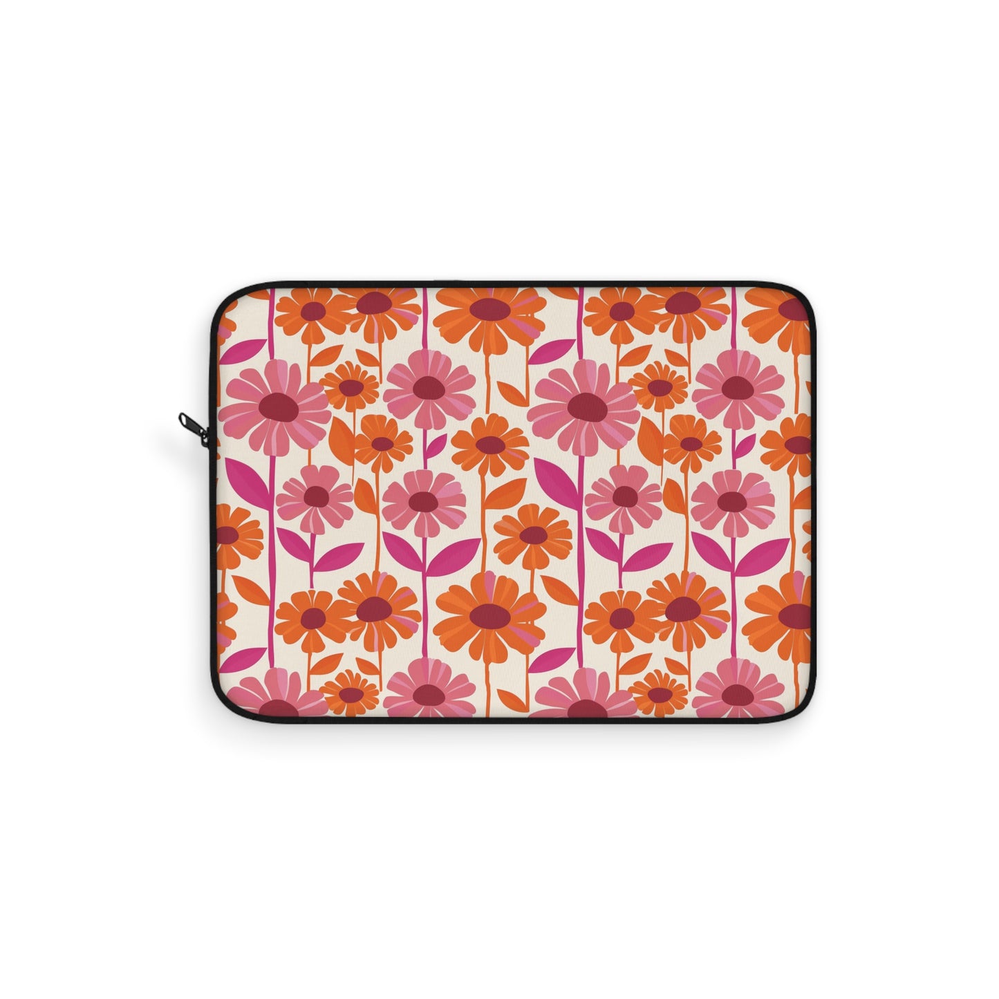 Retro Floral Bliss with Bold Pink and Orange Flower Design Laptop or Ipad Protective Sleeve 3 Sizes Available