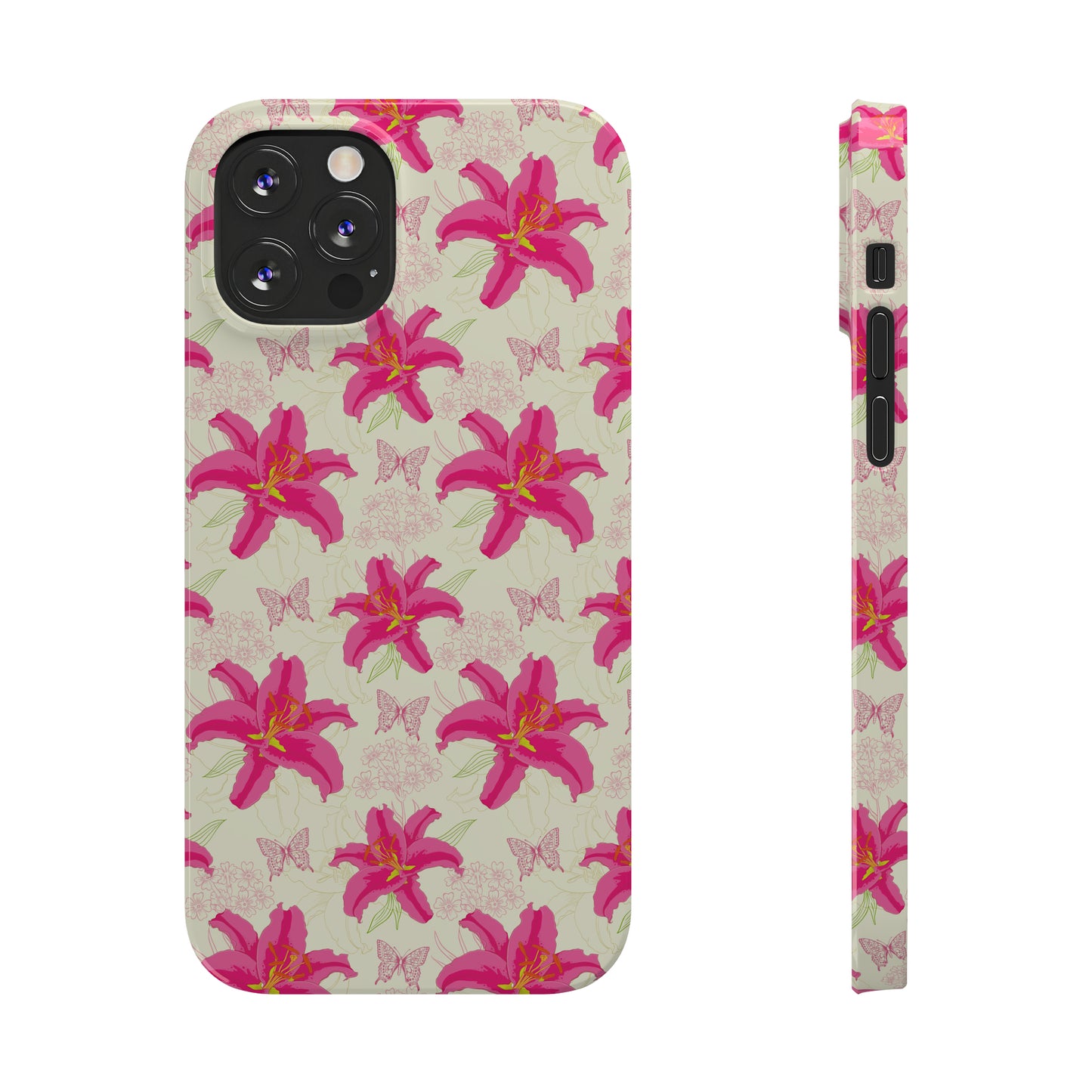 Large Lilies and Butterflies Iphone 15-12 Slim Phone Case