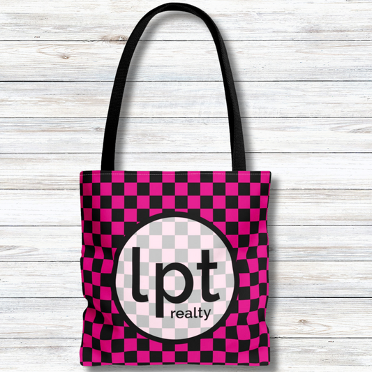 LPT Realty Logo Pink Checkered Racing Design - Canvas Tote 3 Sizes