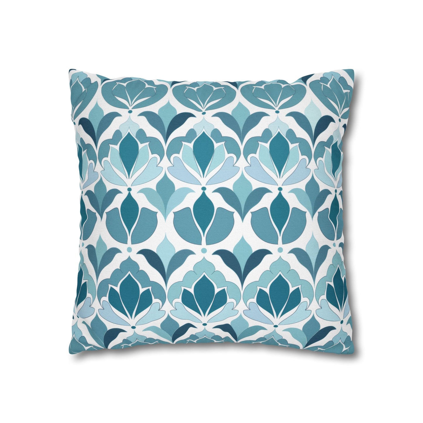 Serene Floral Pattern in Shades of Aqua and Teal, Forming Graceful Botanical Motifs Spun Polyester Square Pillowcase 4 Sizes