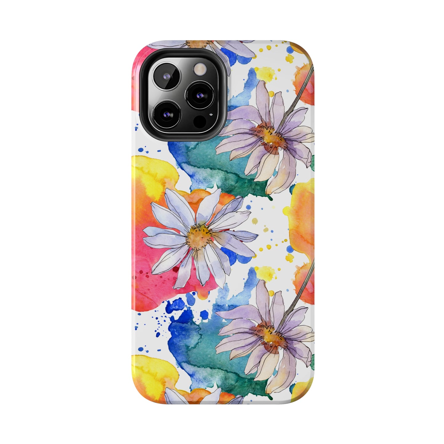 Large Colorful Watercolor Daisy Design Iphone Tough Phone Case