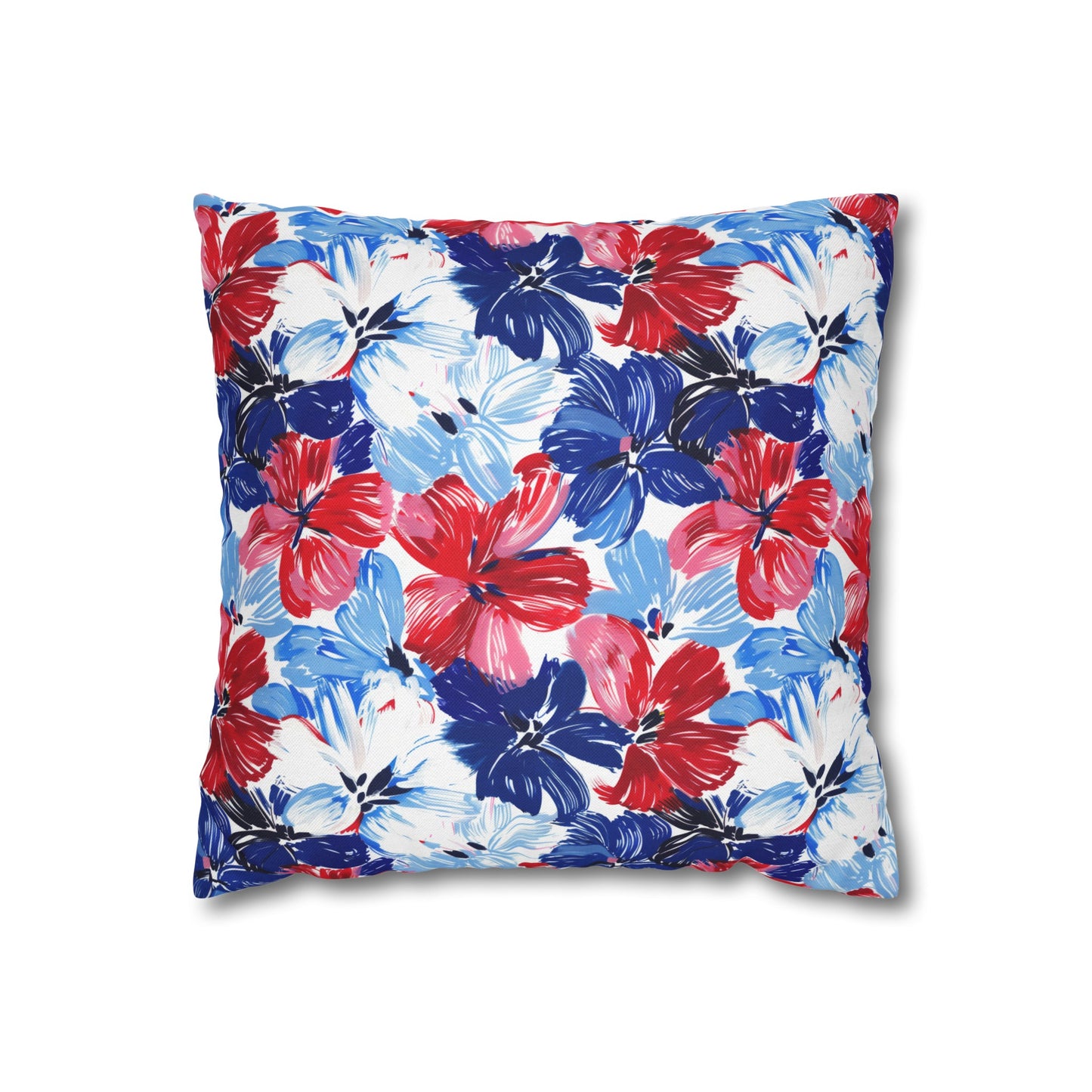 Americana Blooms: Large Watercolor Flowers in Red, White, and Blue Spun Polyester Square Pillowcase 4 Sizes