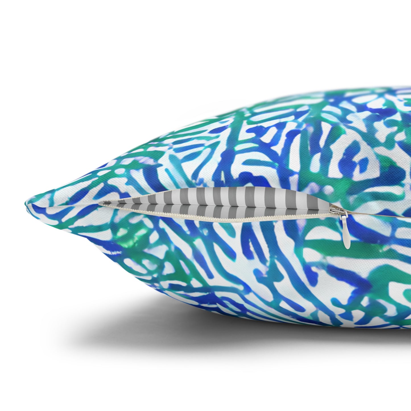 Tropical Fusion: Abstract Palm Leaves in Lime Green and Blue Hues  Spun Polyester Square Pillowcase 4 Sizes