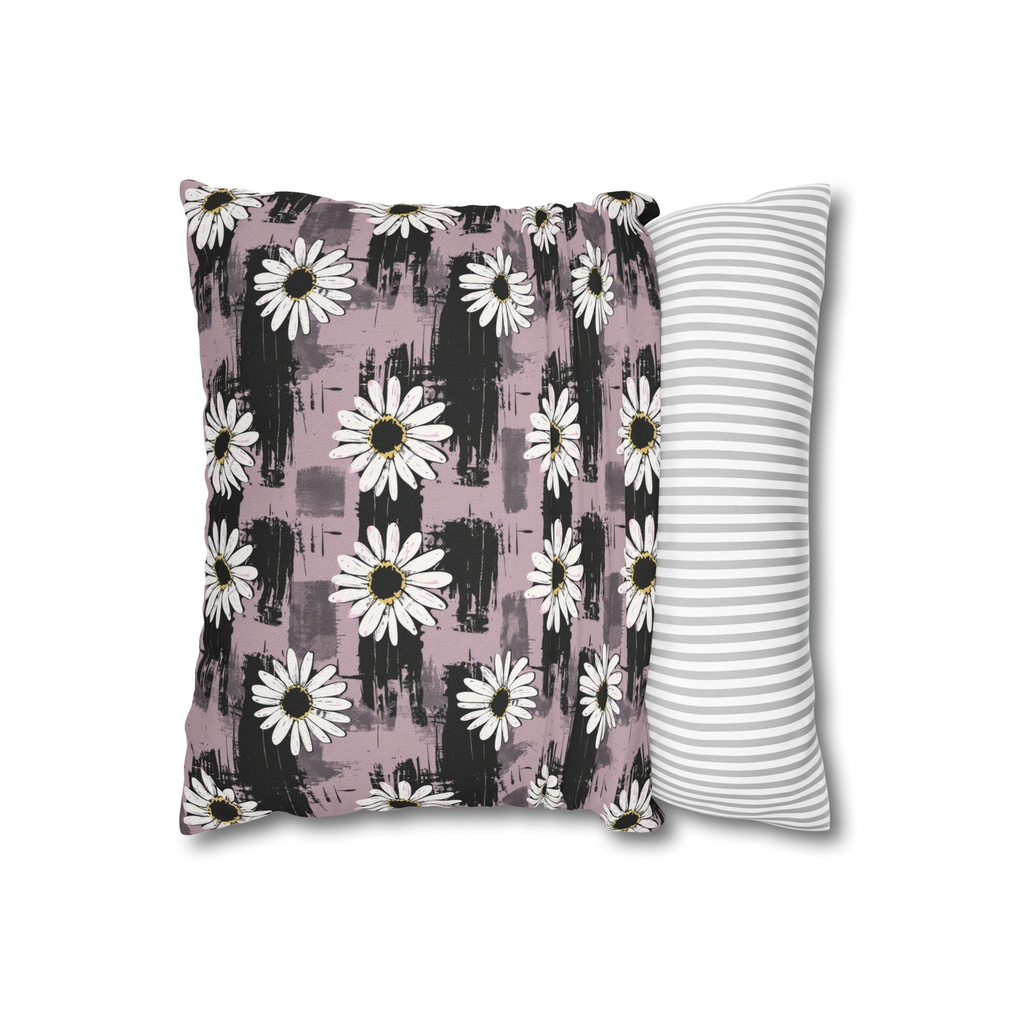 Edgy Daisy Dream with Pink and Black Grunge Spun Polyester Square Pillowcase 4 Sizes