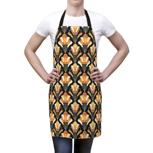 Art Deco Inspired Streamlined Geometric Florals in Orange and Black Kitchen Chef Apron