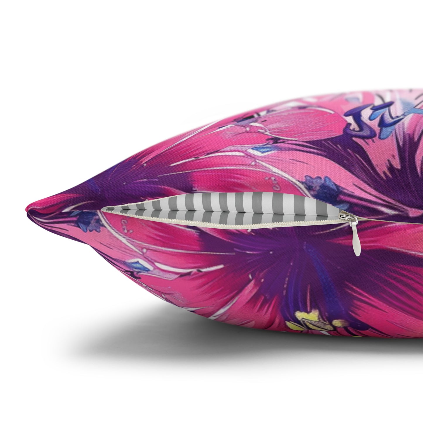 Blooming Bliss: Large Pink and Blue Blossoms in Full Bloom Spun Polyester Square Pillowcase 4 Sizes