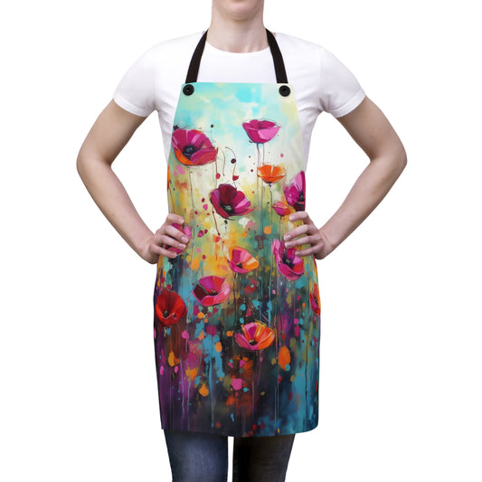 Serenade of Sunset: Painted Pink Wildflowers in a Field at Dusk - Kitchen Chef Apron