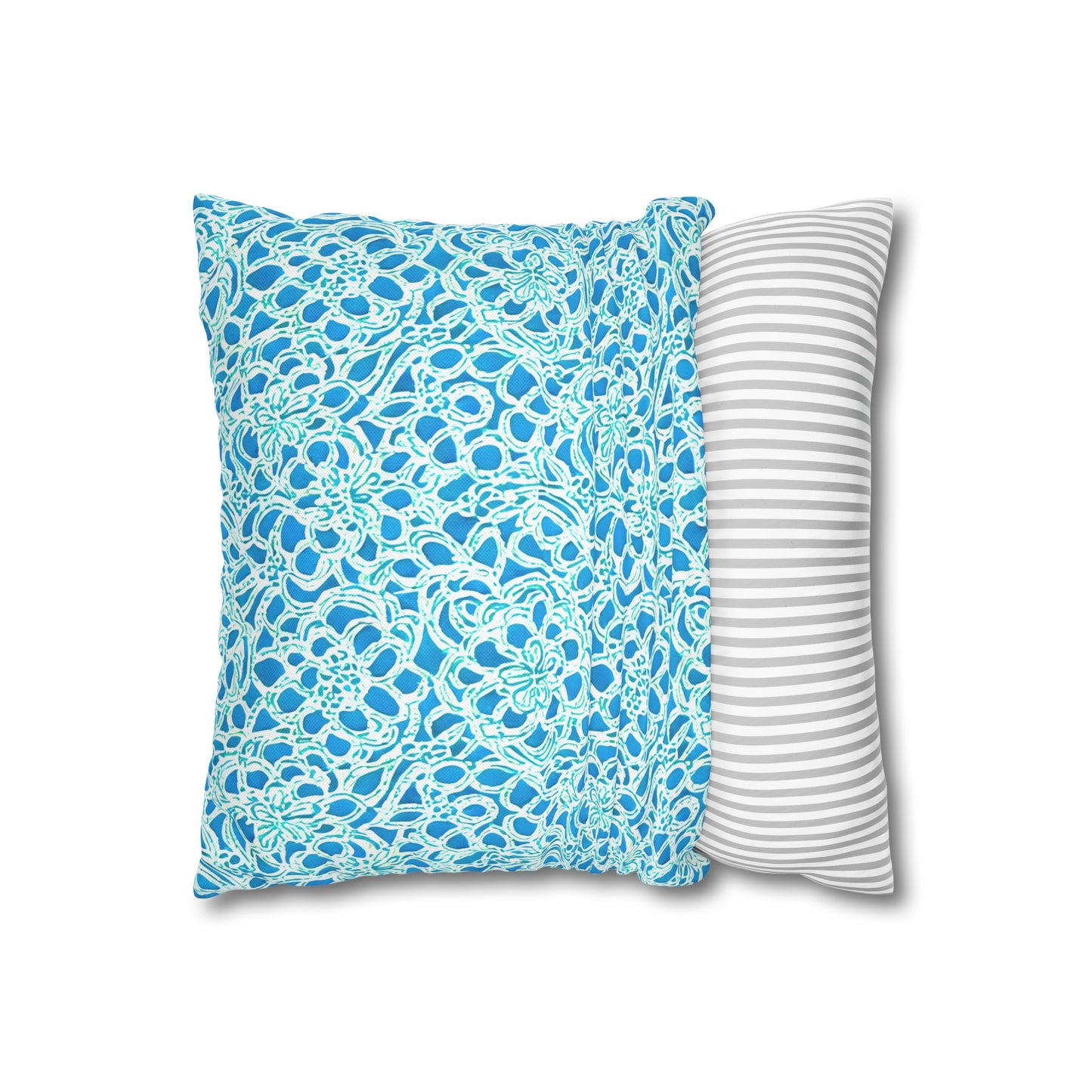 Luminous Swirls: Abstract Watercolor Floral Patterns in Lime Green and Blue Spun Polyester Square Pillowcase 4 Sizes