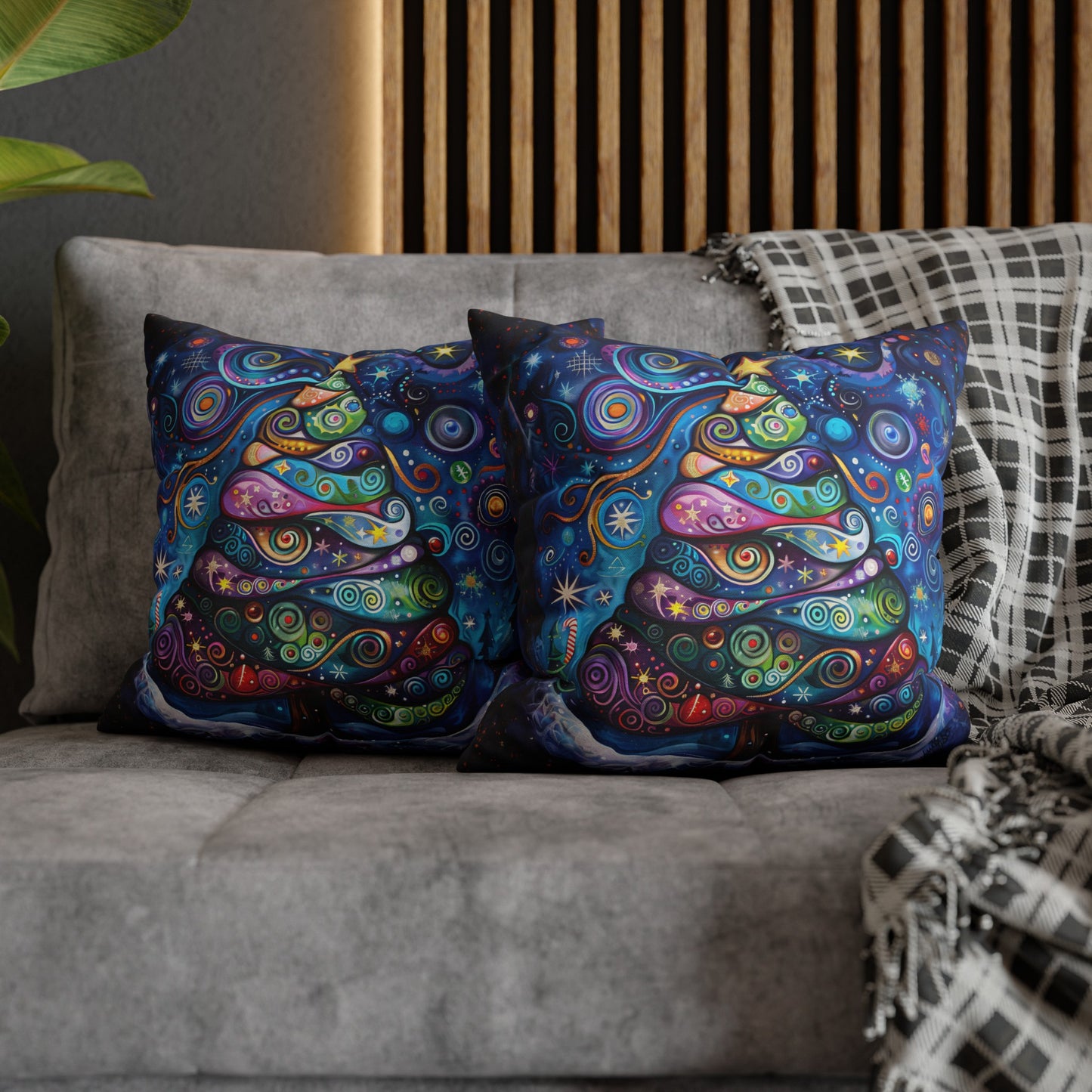 Vibrant Abstract Patchwork Christmas Tree Illuminating the Season Spun Polyester Square Pillowcase 4 Sizes