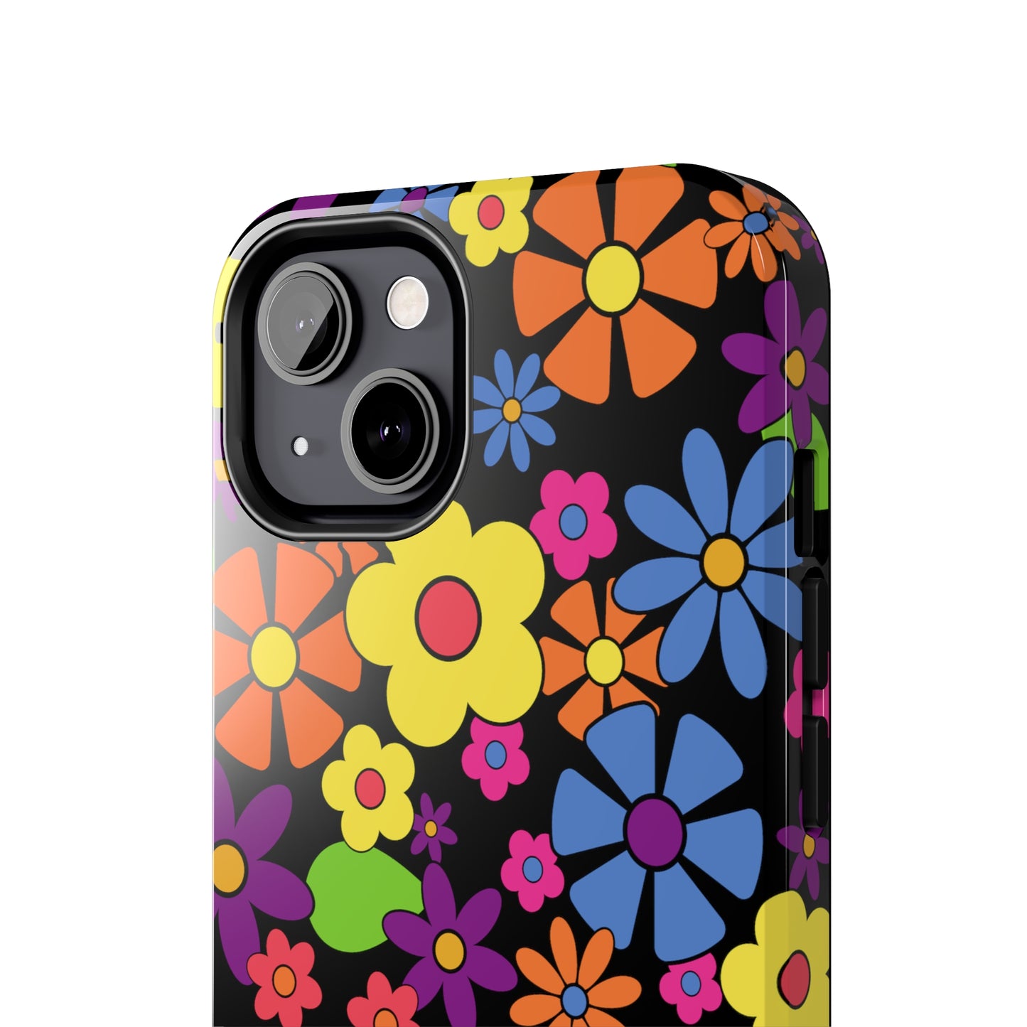 Flower Power Design on Black Background Iphone Tough Phone Case