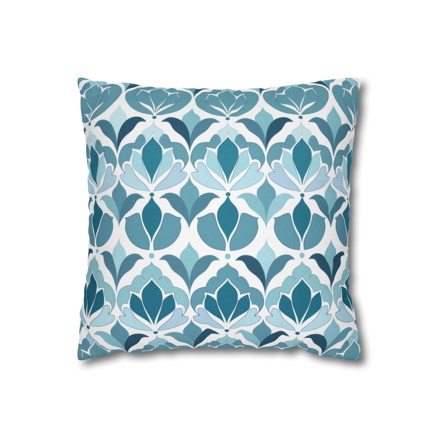 Serene Floral Pattern in Shades of Aqua and Teal, Forming Graceful Botanical Motifs Spun Polyester Square Pillowcase 4 Sizes