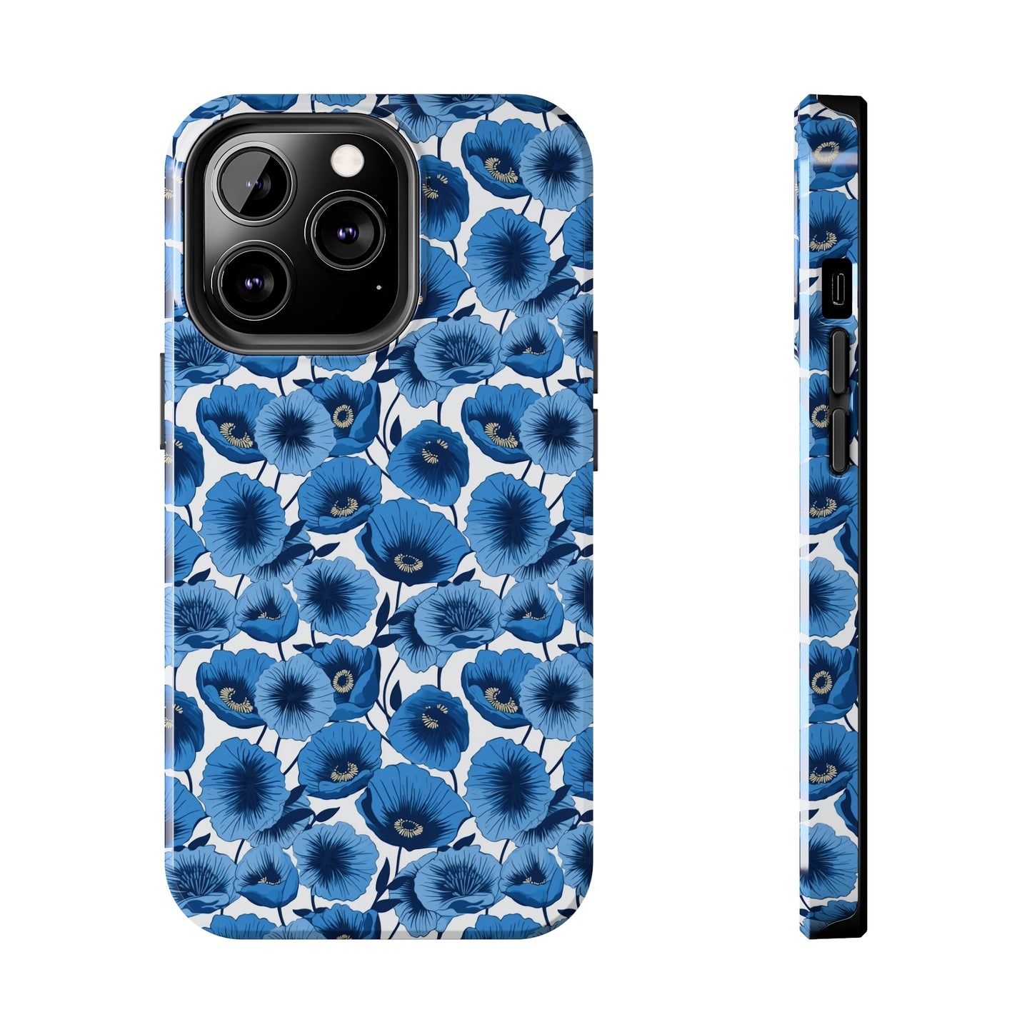 Vivid Blooms Bright Blue Poppies Design Iphone Tough Phone Case