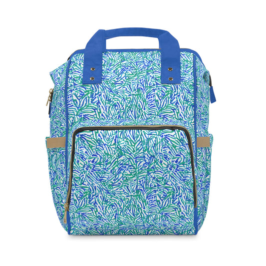 Tropical Fusion: Abstract Palm Leaves in Lime Green and Blue Hues  Multifunctional Diaper Backpack