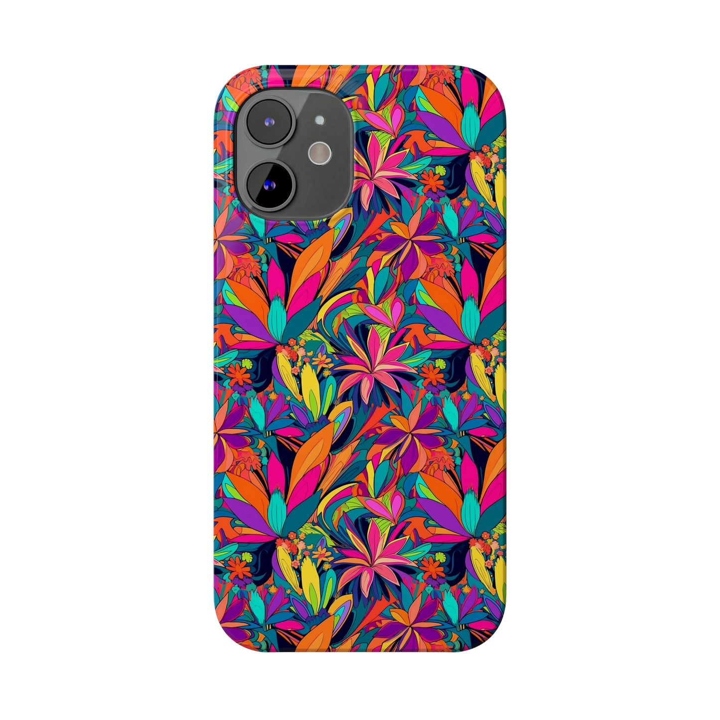 Tropical Neon Flowers Iphone 15-12 Slim Phone Case