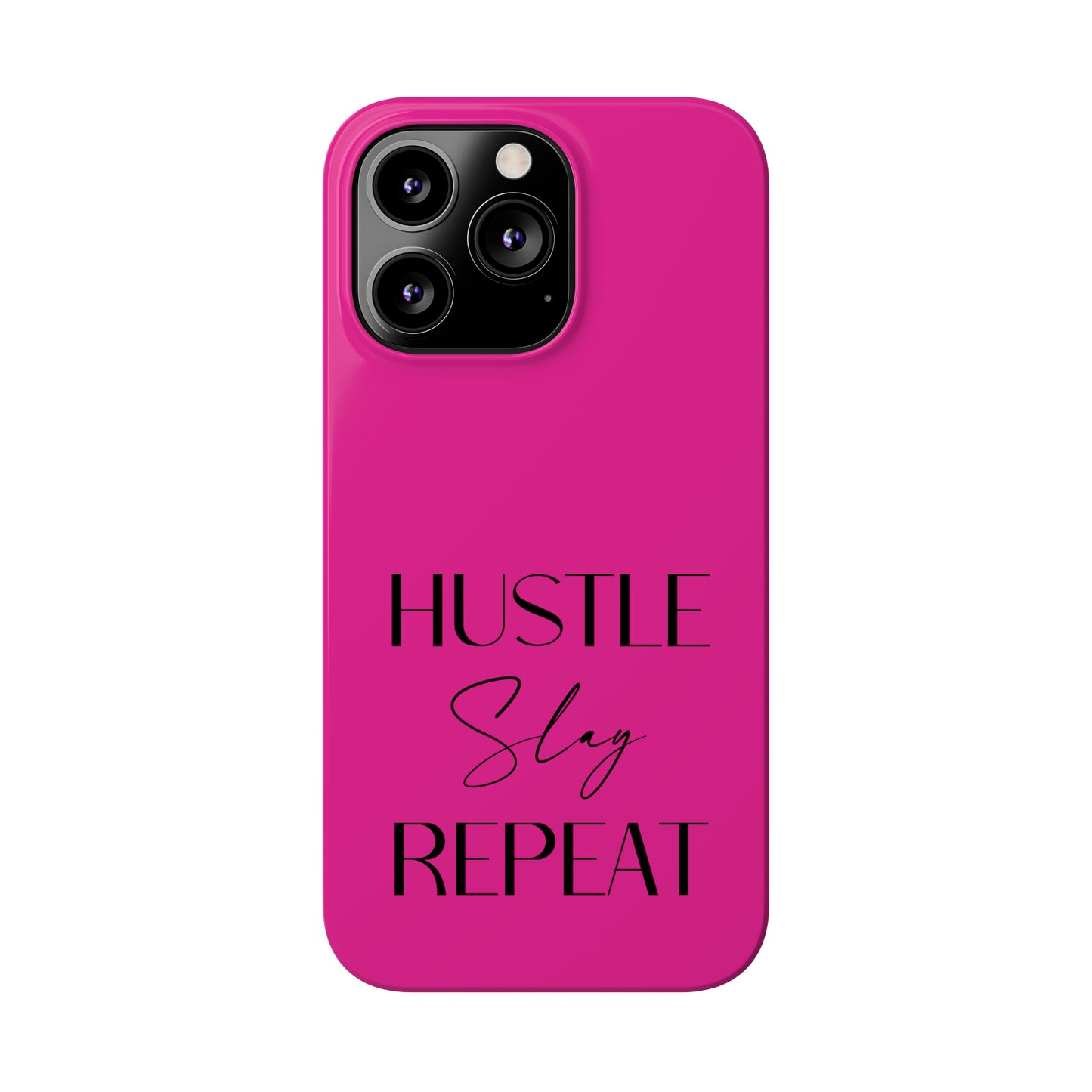 Pink & Black - Hustle Slay Repeat Iphone 15-12 Slim Phone Case