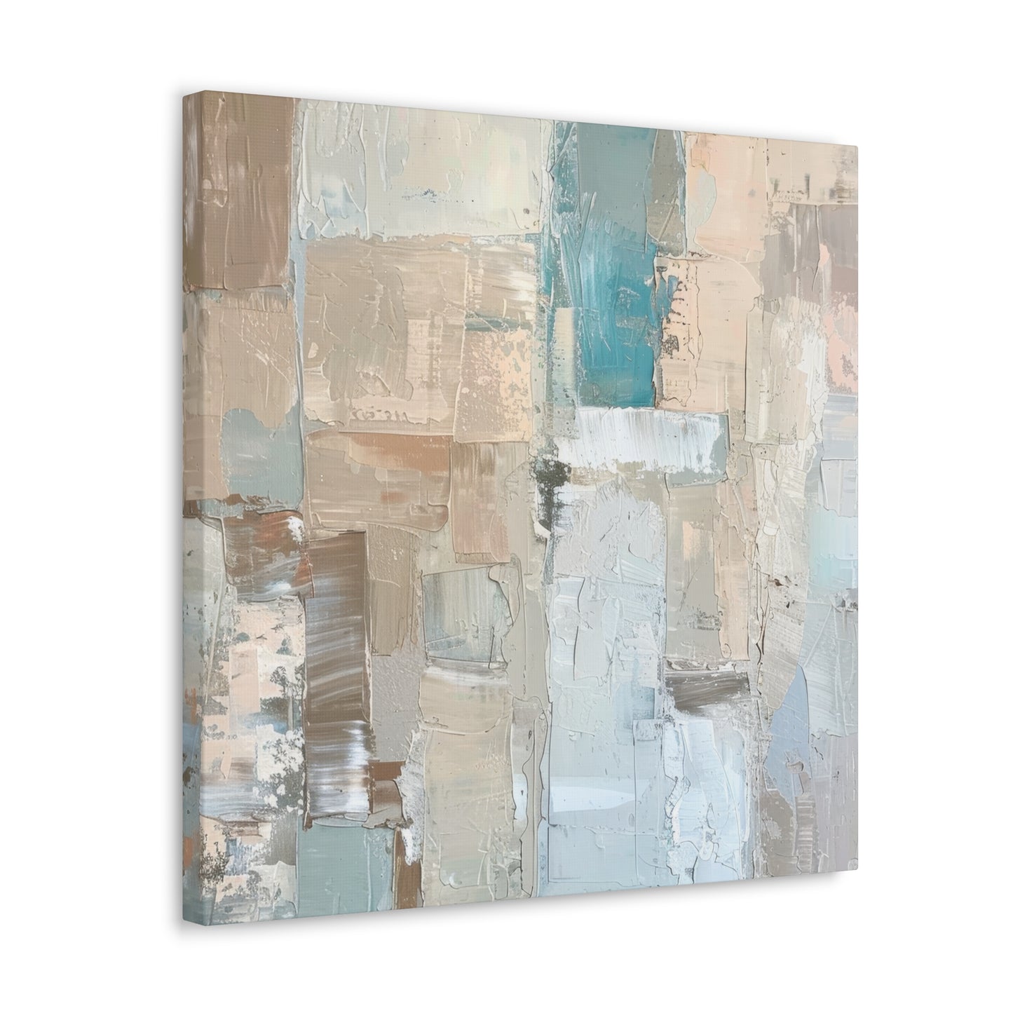 Bold Contrasts Abstract Grey Teal and Tan Color Blocking with Bold, Heavy Strokes Print on Canvas Gallery - 13 Sizes