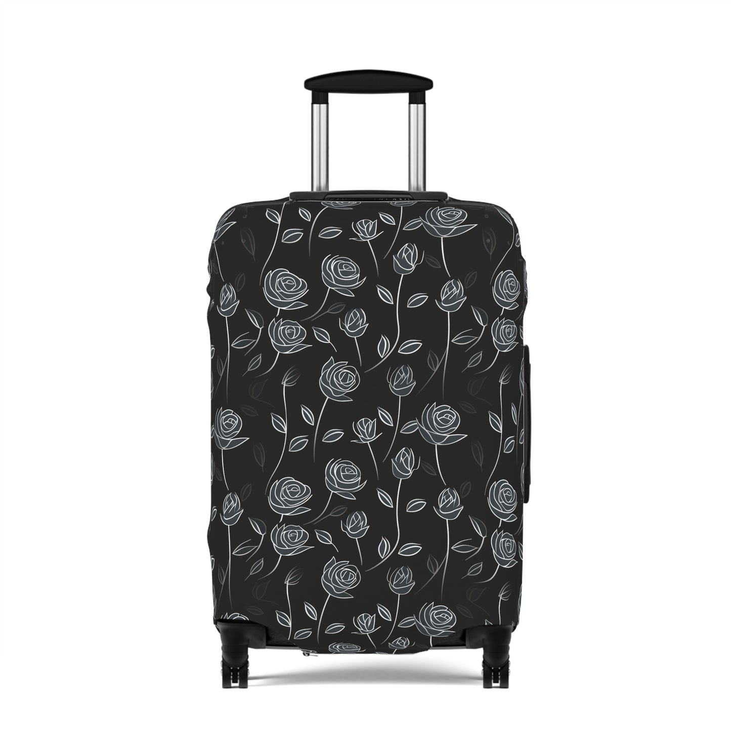 Contrasting Elegance: White Outlined Roses on a Black Background  - Luggage Protector and Cover 3 Sizes