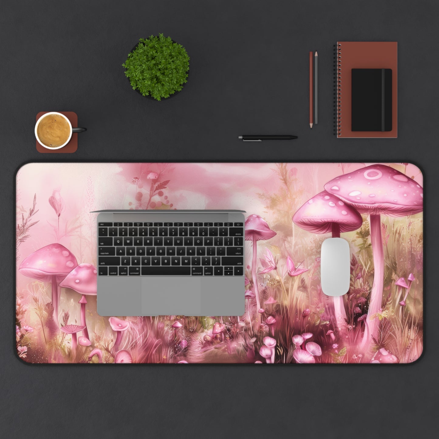 Dreamy Pink Mushrooms and Ethereal Fairy Landscape Extended Gaming Mouse Pad  Desk Mat  - 3 Sizes