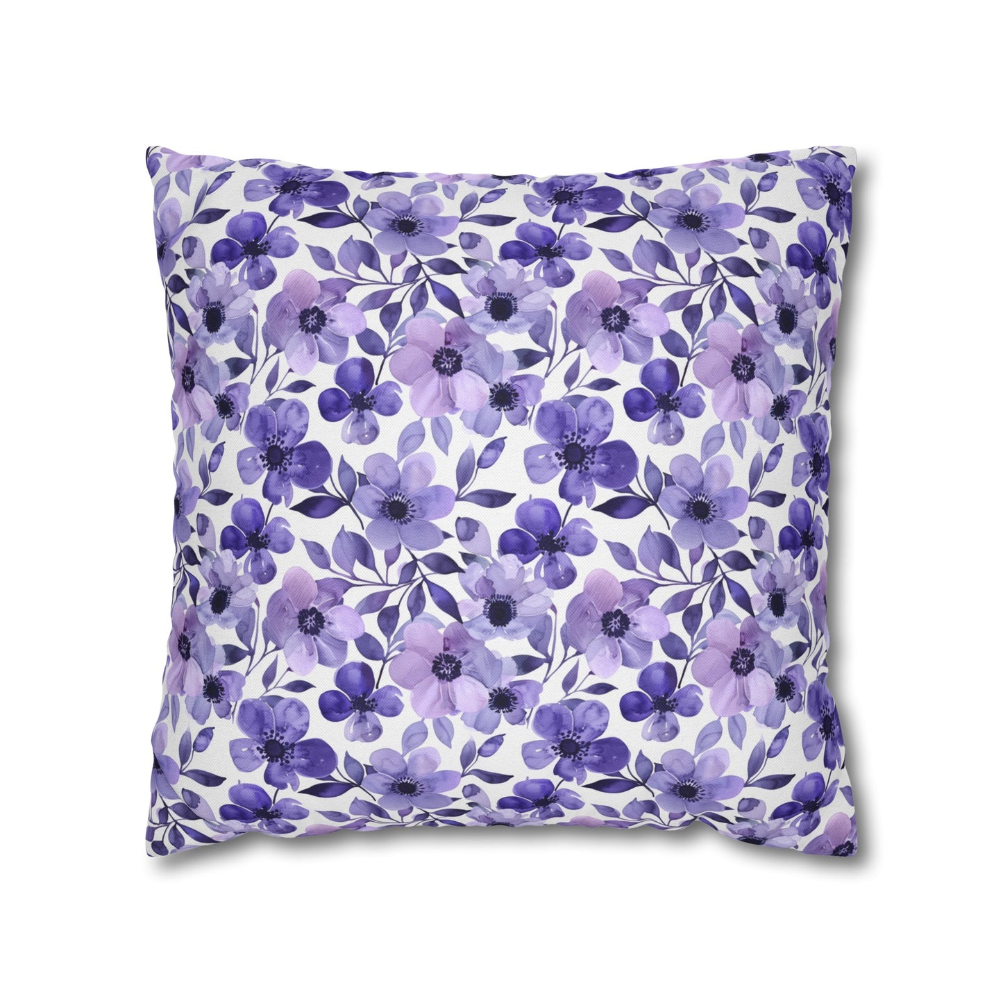 Elegant Purple Watercolor Blossoms Spun Polyester Square Pillowcase 4 Sizes