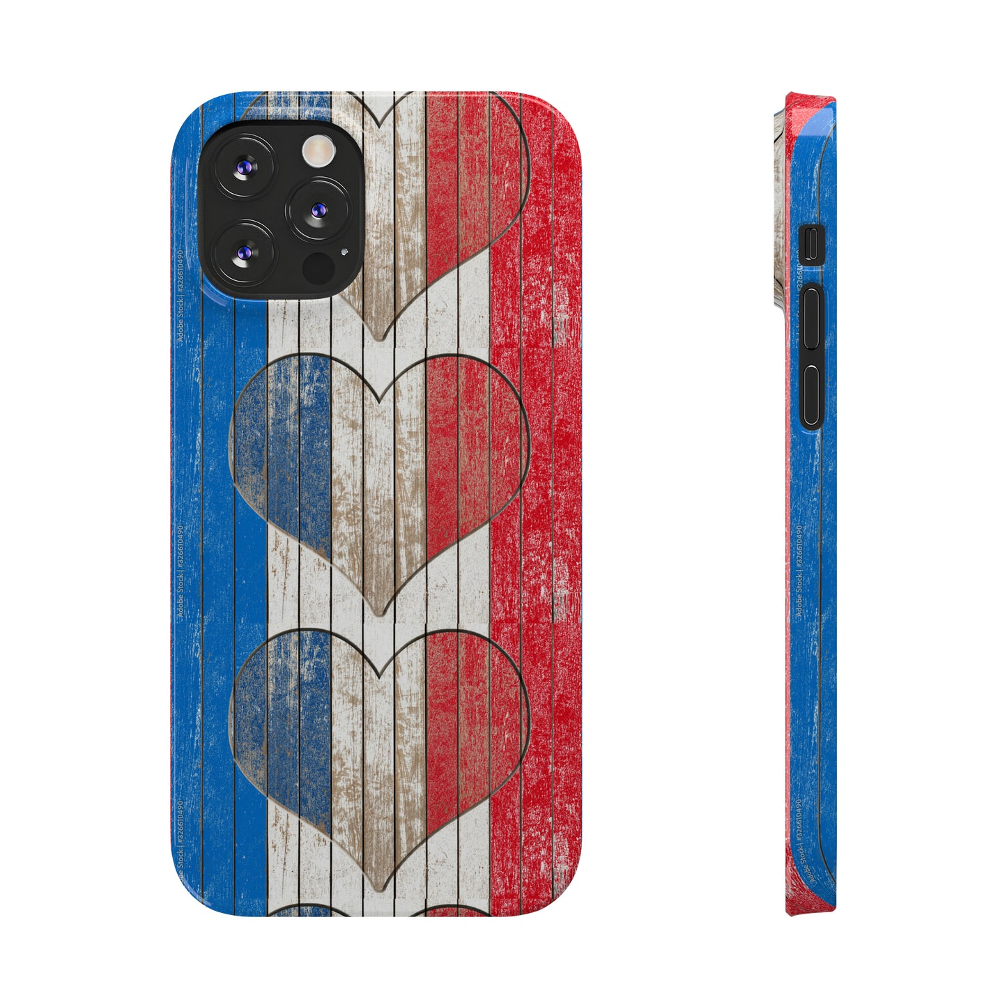 Painted Heart in Red White Blue Wood Wall Iphone 15-12 Slim Phone Case