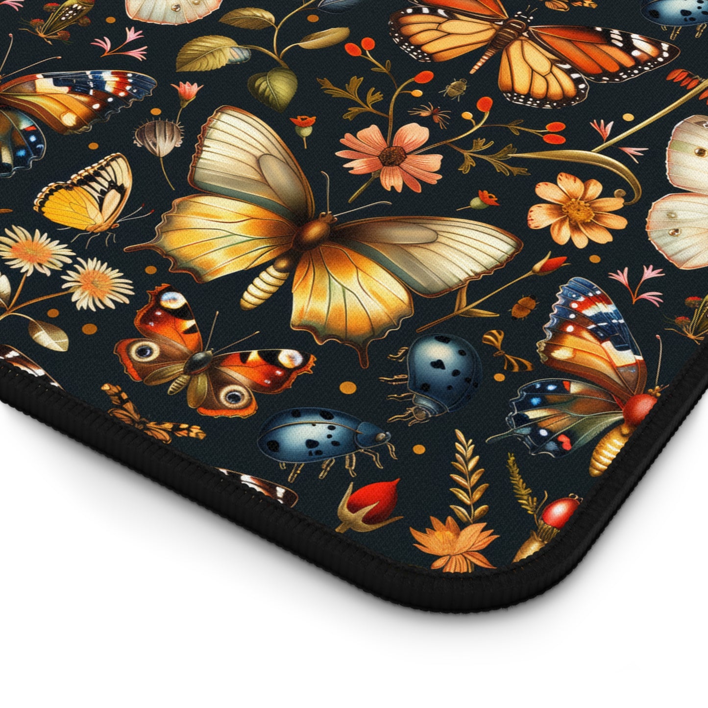 Enchanted Garden of Butterflies and Botanicals in Rich Autumn Hues on a Deep Night Background Extended Gaming Mouse Pad Desk Mat - 3 Sizes