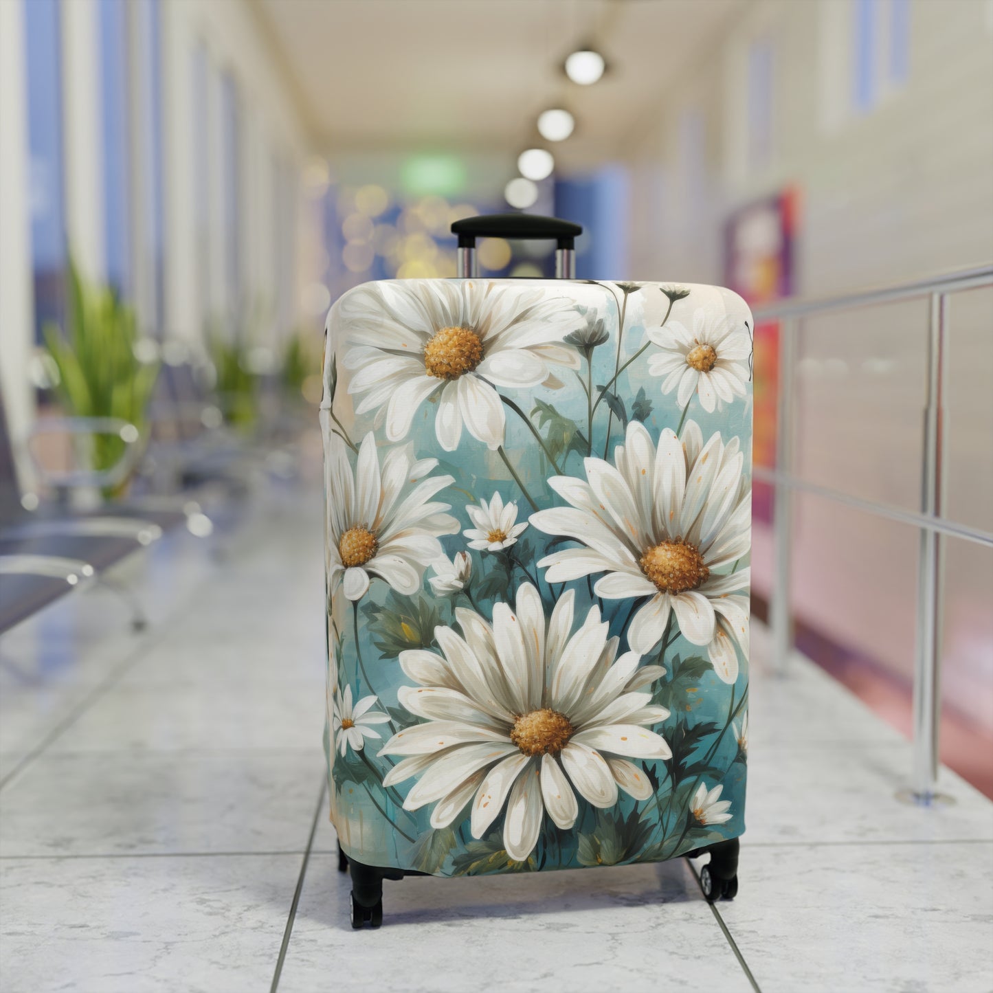 Rustic Farmhouse Teal and White Wild Daisies and Butterflies  - Luggage Protector and Cover 3 Sizes