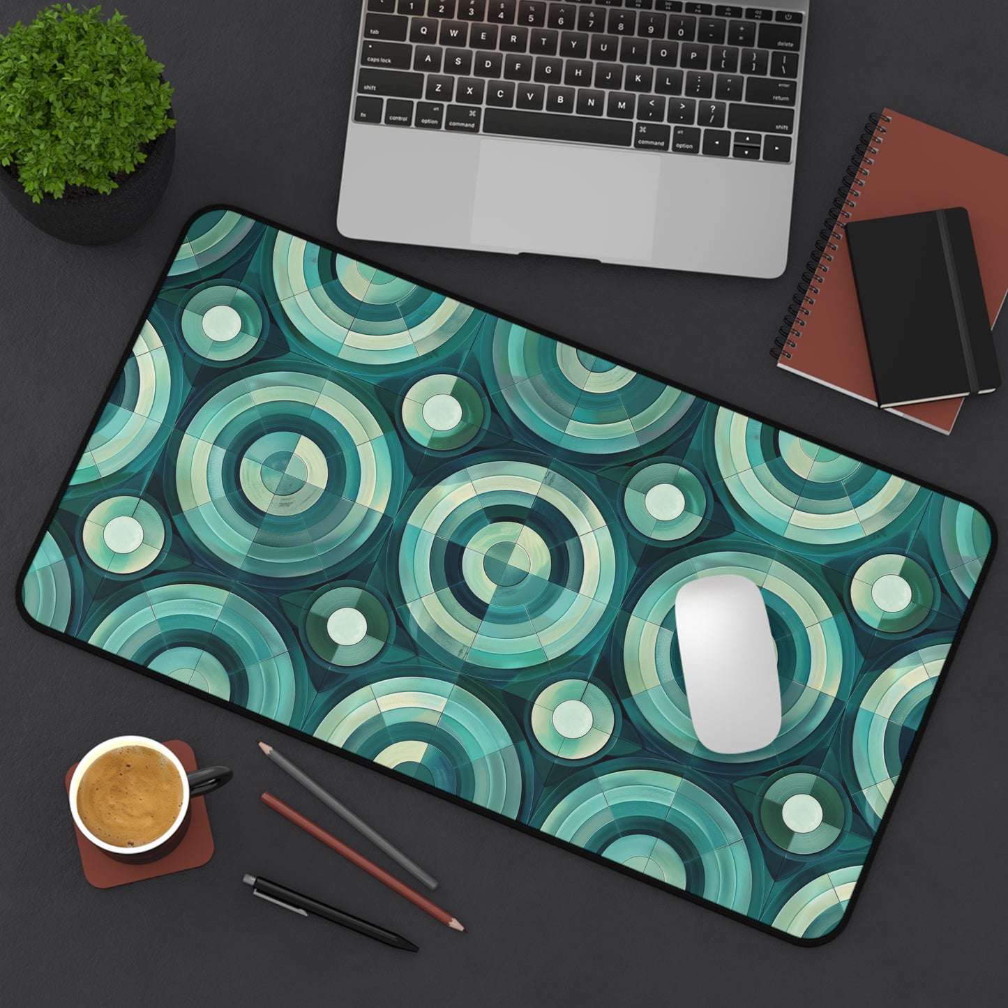 Oceanic Echoes of Layered Circles in Turquoise and Aqua Extended Gaming Mouse Pad  Desk Mat  - 3 Sizes