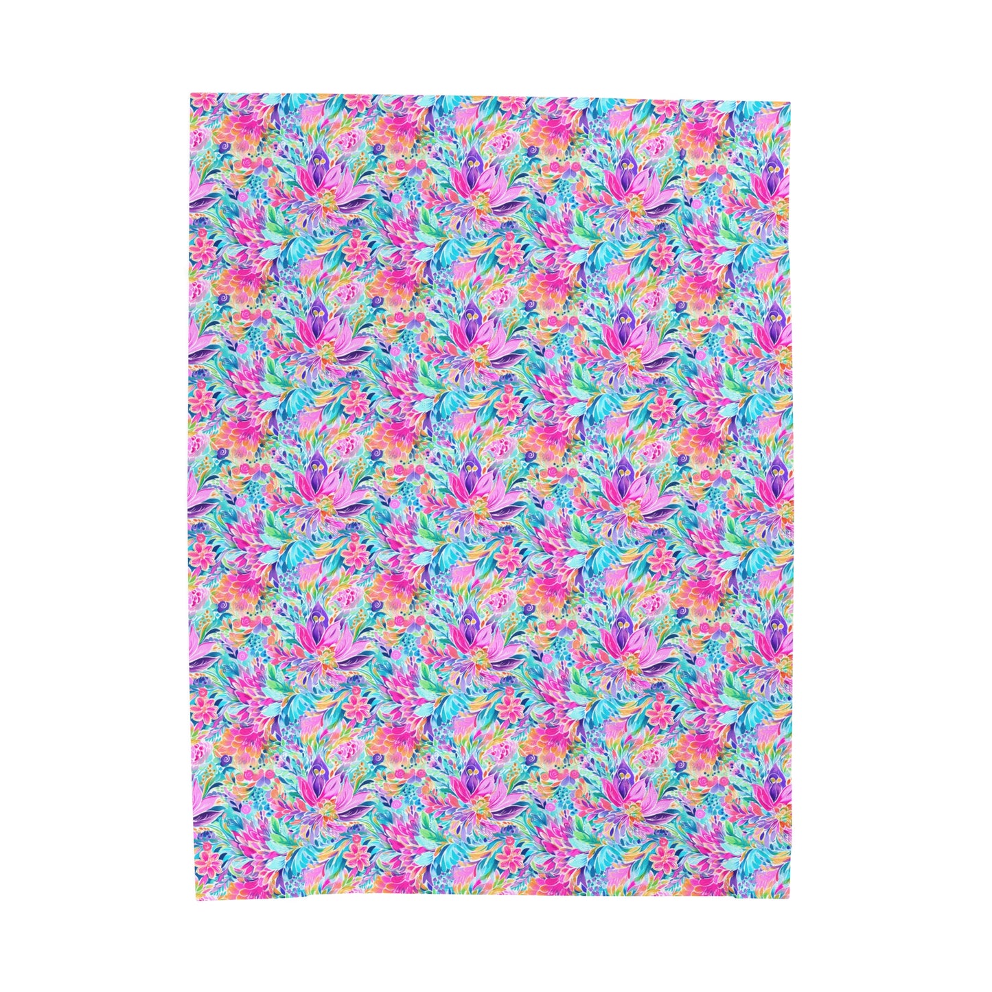 Tropical Prism: Rainbow Watercolor Flowers in Full Bloom Velveteen Plush Blanket 3 Sizes