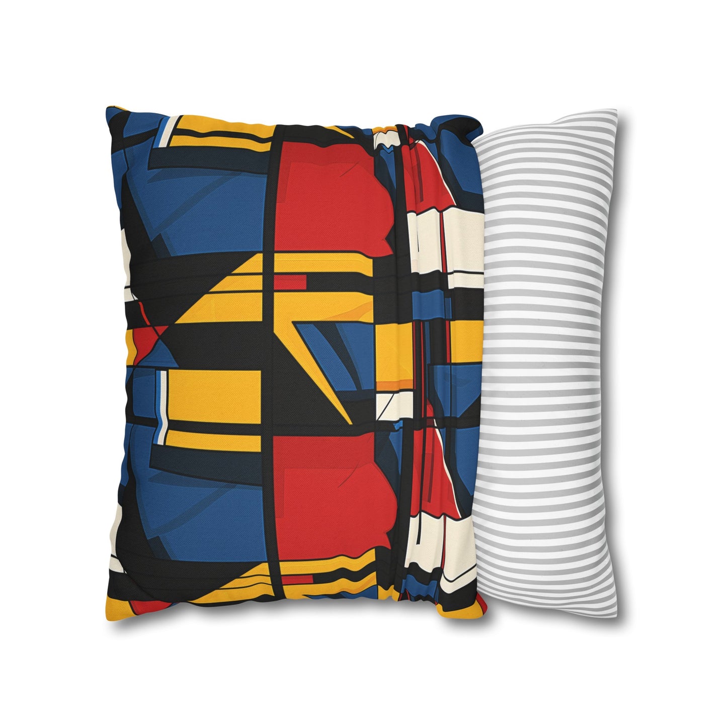 Mondrian-Inspired Bold Primary Colors and Black Lines Abstract Spun Polyester Square Pillowcase 4 Sizes